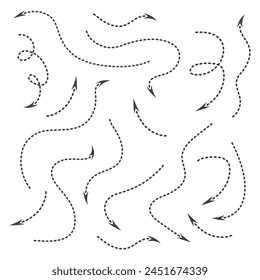 Black Dotted Hand Drawn Arrows Set on White Background. Arrow, Cursor Icon. Vector Pointers Collection.