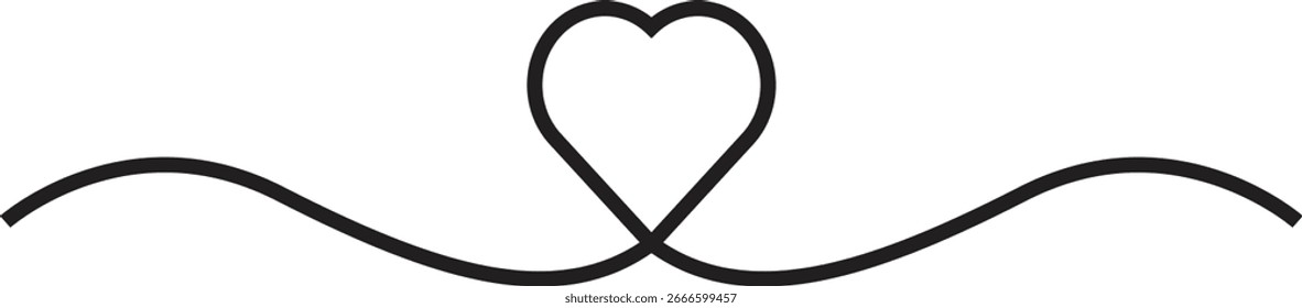 Borde de línea de corazón punteado negro aislado sobre fondo blanco. Patrón decorativo del divisor del amor para la boda, el día de San Valentín, y proyectos de diseño romántico. Ilustración de adorno de corazón punteado mínimo.