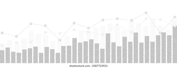 Black dotted horizontal abstract financial graph chart with uptrend market sentiment. Background for the stock market, investment, trading, economic, or bullish trend concept. Vector illustration