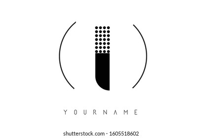 I Black Dotted Letter Logo Design with a circular rounded Frame. Dotted shape logotype.
