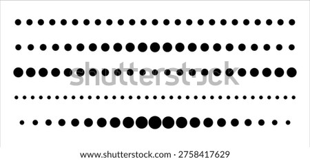 Black dotted line divider set. Abstract circle dot border collection. Minimal geometric dotted separator design. Modern dot line decoration elements.