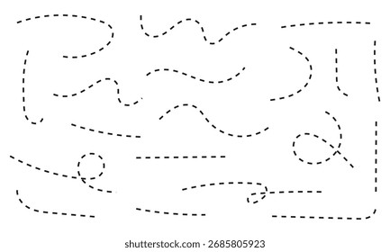 Conjunto de línea punteada negra colección aislada en blanco Kit de corte de costura Elemento de diseño de Vector Signo de Plantilla
