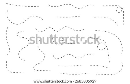 black dotted line set collection isolated on white sewing cutting kit vector design element template sign symbol