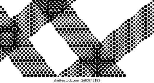 Black dotted lines intersect diagonally on a white background, forming a geometric pattern with decorative elements.