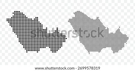 Black dotted map set of the Gulf Cooperation Council GCC countries Modern vector illustration on transparent background