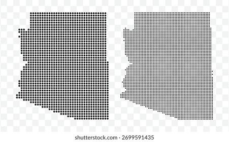 Conjunto de mapa negro punteado del estado de Arizona EE.UU. Ilustración vectorial moderna sobre fondo transparente