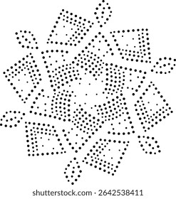 Black Dotted Modern Abstract Central Floral Design Element. Can be used to create patterns for embroidery, fabric, cushion, carpet, curtain, wallpaper, gift wrap, background, cards, covers etc.