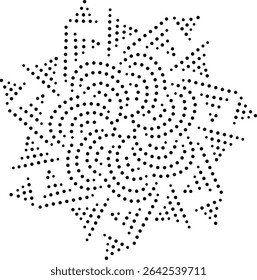 Black Dotted Modern Abstract Central Floral Design Element. Can be used to create patterns for embroidery, fabric, cushion, carpet, curtain, wallpaper, gift wrap, background, cards, covers etc.