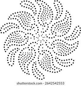 Black Dotted Modern Abstract Central Floral Design Element. Can be used to create patterns for embroidery, fabric, cushion, carpet, curtain, wallpaper, gift wrap, background, cards, covers etc.