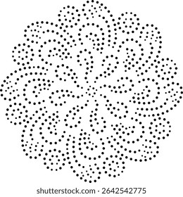 Black Dotted Modern Abstract Central Floral Design Element. Can be used to create patterns for embroidery, fabric, cushion, carpet, curtain, wallpaper, gift wrap, background, cards, covers etc.
