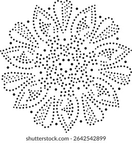 Black Dotted Modern Abstract Central Floral Design Element. Can be used to create patterns for embroidery, fabric, cushion, carpet, curtain, wallpaper, gift wrap, background, cards, covers etc.