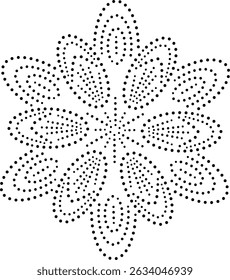 Black Dotted Modern Abstract Floral Central Design Element. Can be used as individual decorative element or to create patterns for embroidery, fabric, cushion, carpet, curtain, wallpaper, cover etc.