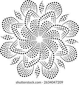 Black Dotted Modern Abstract Floral Central Design Element. Can be used as individual decorative element or to create patterns for embroidery, fabric, cushion, carpet, curtain, wallpaper, cover etc.