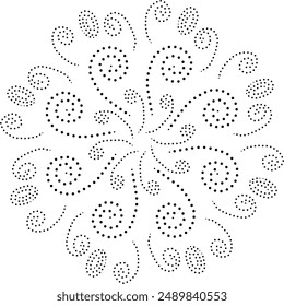 Black Dotted Modern Central Design Element.  Can be used to create fabric, background, wallpaper, gift wrap patterns or as decorative element for greetings, invitations, cards, cover etc.