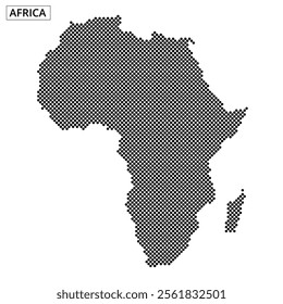 Black dotted outline displays the continent of Africa, highlighting its geographic shape and distinct features with minimal detail.