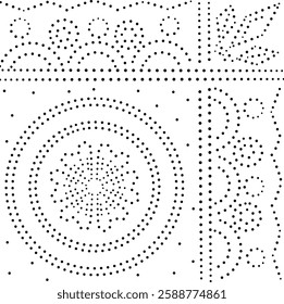 Black Dotted Round Abstract Design Pattern. Can be used  as a pattern for fabric, cushion, embroidery, curtain, wall art, carpet, cover, card, photoframe, bag,  background etc.