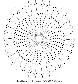 Black Dotted Round Central Design Element. Can be used as cushion, embroidery,  cover design or to create repetitive patterns for fabric, curtain,  carpet,  wallpaper, gift wrap etc.