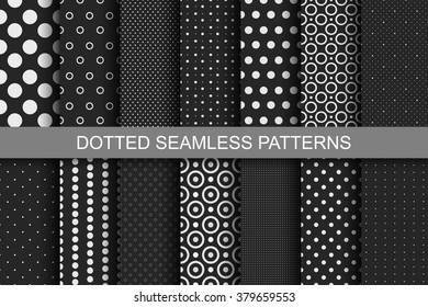 Black dotted seamless patterns. Vector collection.