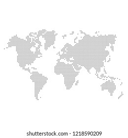 Black dotted silhouette of world map isolated on white background