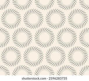 Black dotted simple circle pattern on beige background. Empty circles. Design element for logo, web pages, prints, posters, template.