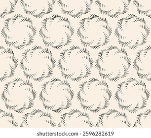 Black dotted simple flower rosette pattern on beige background. Frame for logo, web pages, prints, posters, template.