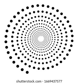 Black dotted spiral symbol. Simple flat vector design element.