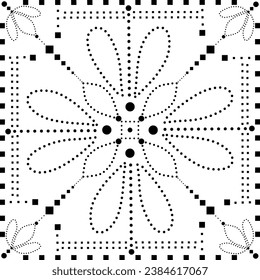 Black Dotted Symmetrical Radial Floral Design Pattern 