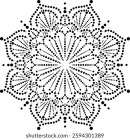 Black Dotted Symmetrical Radiating Floral Mandala Design Can be used as decorative element or cushion, embroidery design or to create repetitive pattern for fabric wallpaper gift wrap curtain carpet
