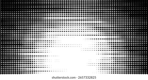 Textura punteada negra sobre fondo blanco. Arte vectorial moderno . Efecto de papel antiguo con textura cómica . Diseño Abstractas de la pared . Superposición de textura de cómic Grunge . Aspecto del papel de Antiguas
