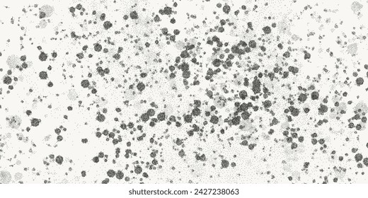 Black dotted textured background, noisy gritty dot halftone effect, vector illustration. Fashionable banner in grunge style. Paint splash effect.