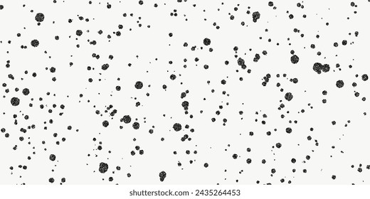 Fondo negro punteado texturizado, ruidosos puntos arenosos superposición de efecto de semitono, ilustración vintage minimalista. Banner monocromo de moda en estilo grunge, salpicaduras, manchas de pintura en una espalda clara