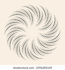 Black dotted twirl rosette object on beige background. Design element for logo, web pages, prints, posters, template.