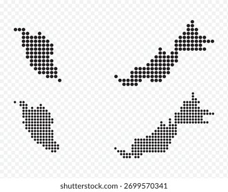 Black dotted vector maps of Peninsular and East Malaysia, great for modern infographics and data