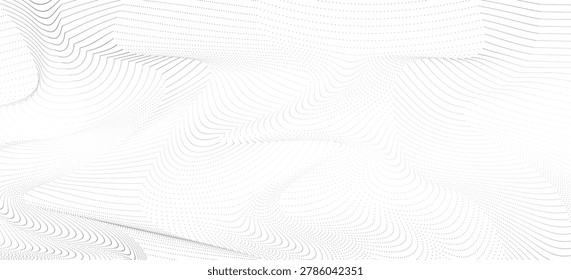 Black dotted wave line pattern. Halftone undulate net background. Abstract stipple particle flow wallpaper. Curved dashed gradient element for poser, banner, presentation, booklet, flyer. Vector