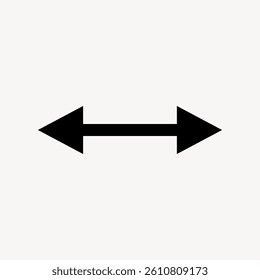 Black double arrow icon on white background. Arrow pointing left and right. Simple arrow design. Minimalist arrow symbol. Directional graphic. Minimal vector design.