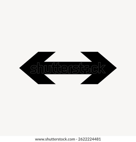 Black double arrow icon pointing left and right. Simple double arrow design on a white background. Double arrow symbol for direction and navigation. Arrow vector graphic.