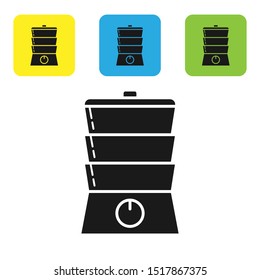 Black Double boiler icon isolated on white background. Set icons colorful square buttons. Vector Illustration