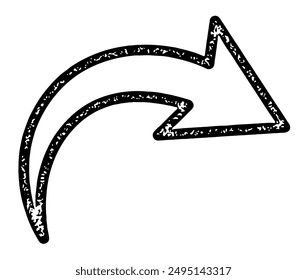A black double curved arrow with intricate textured patterns, ideal for various design projects, vector illustration.