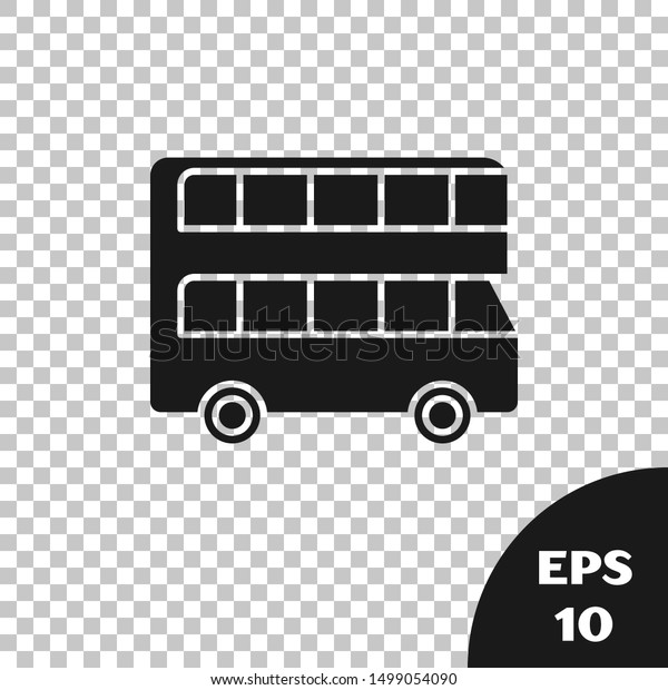 Black Double decker bus icon isolated on\
transparent background. London classic passenger bus. Public\
transportation symbol.  Vector\
Illustration
