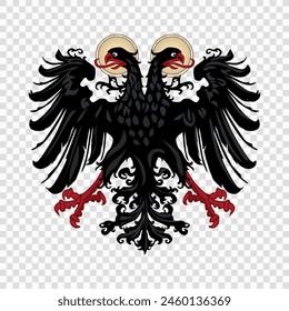 black double headed eagle, a central symbol of the Holy Roman Empire, featuring detailed feathers and red claws