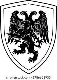 Black double headed eagle and lion crest