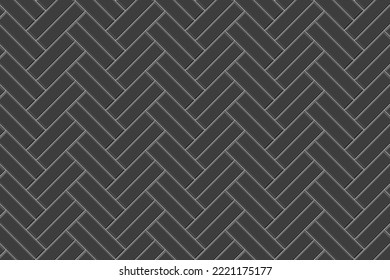 Black double herringbone tile seamless pattern. Stone or ceramic brick wall background. Kitchen backsplash, toilet or bathroom floor texture. Vector flat illustration