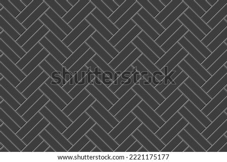 Black double herringbone tile seamless pattern. Stone or ceramic brick wall background. Kitchen backsplash, toilet or bathroom floor texture. Vector flat illustration