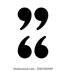 Black double black quotation marks silhouette icon vector flat illustration design on white background.