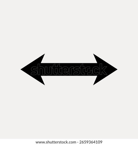 Black double-headed arrow icon on a light background. Simple arrow design for navigation or direction. Minimalist arrow symbol for interface or graphic use. Design element vector.
