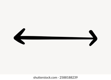 Black double-headed arrow on a white background. Simple arrow design, pointing left and right. Minimalist arrow illustration, ideal for navigation or direction themes. Isolated vector element.