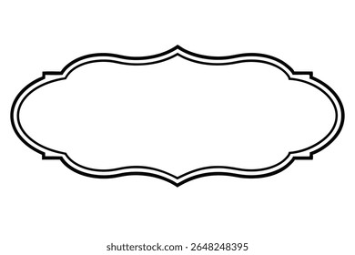 Uma silhueta de moldura decorativa de linha dupla preta em um fundo branco O quadro tem uma forma orgânica ondulada com pontos sutis na parte superior e inferior. O estilo é simples, mas elegante.
