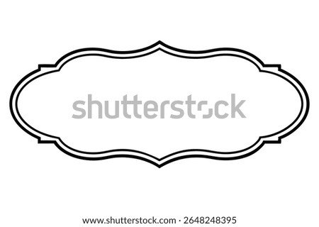 A black double-lined decorative frame silhouette on a white background The frame has a wavy organic shape with subtle points at the top and bottom. The style is simple yet elegant.