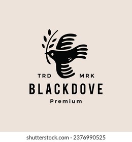 Black dove logo hipster vintage vector icon illustration