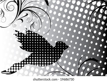 black dove on decorative background